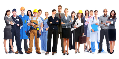 Group of workers people. Isolated on white background